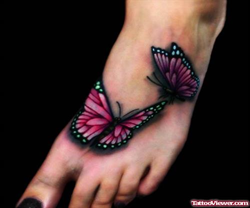Color Butterflies Left Ankle Tattoo