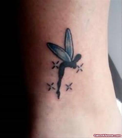 Black Ink Fairy Ankle Tattoo