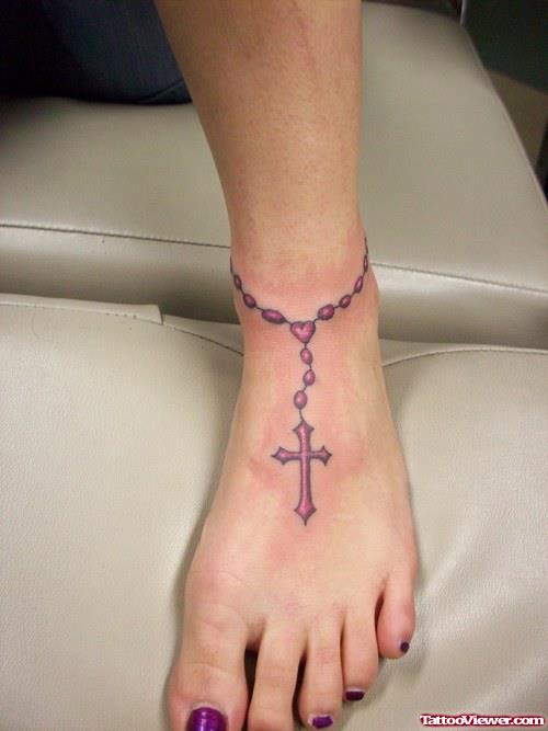 Awesome Grey Ink Cross Ankle Tattoo For Girls