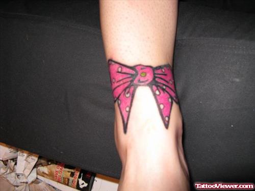 Pink Bow Ankle Tattoo