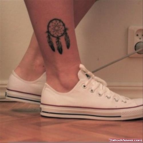 Grey Ink Dreamcatcher Right Ankle Tattoo