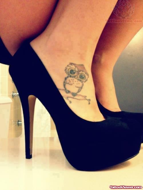 Tiny Owl Ankle Tattoo For Girls