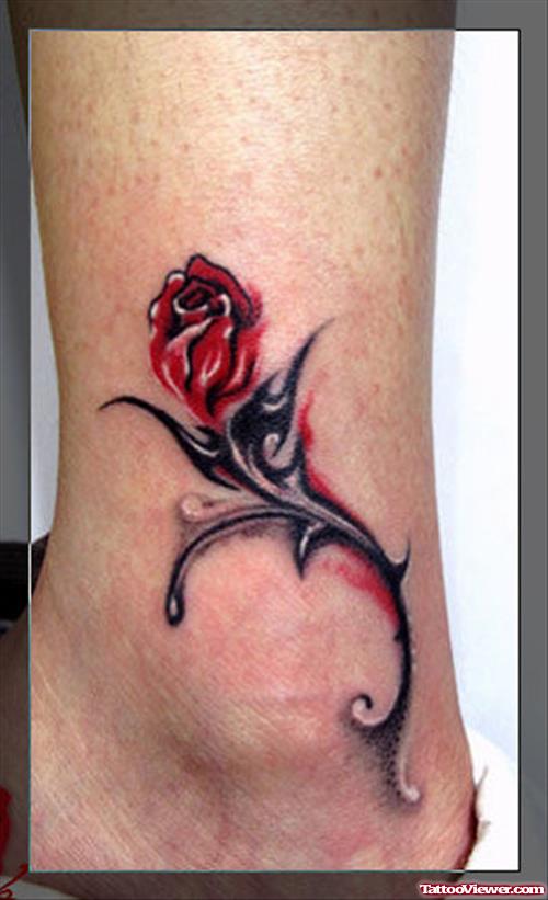 Red Rose Tattoo On ankle