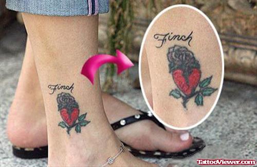 Heart And Flower Ankle Tattoo