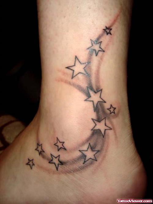 Grey Ink Stars Tattoos On ankle