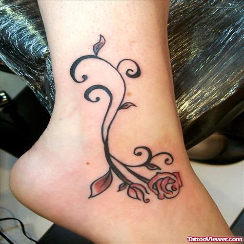 Red Rose Tattoo On Right Ankle