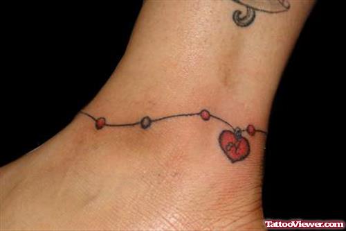 Red Heart Ankle Band Tattoo