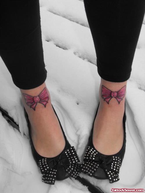 Pink Bows Both Ankle Tattoos