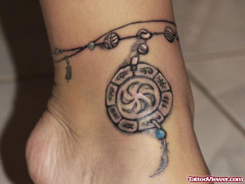 Grey Ink Ankle Band Tattoo For Girls