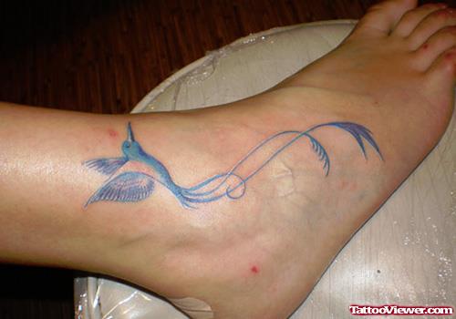 Blue Ink Ankle Tattoo On Ankle