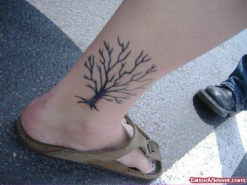 Black Tree Ankle Tattoo For Girls