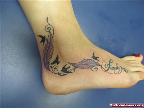 Awesome Feathers And Flying Birds Ankle Tattoo