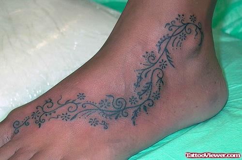 Grey Ink Swirl Left Ankle Tattoo