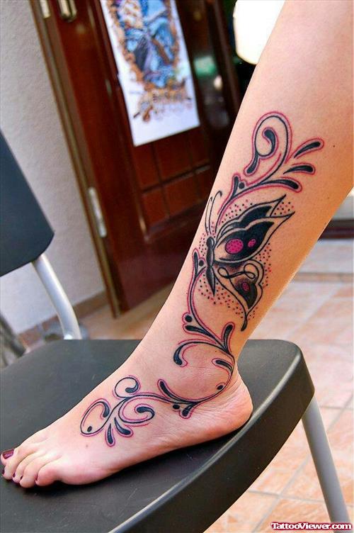 Feminine And Butterfly Ankle Tattoo