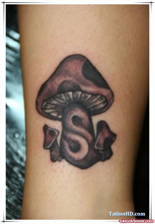 Dark Ink Mushrooms Ankle Tattoo