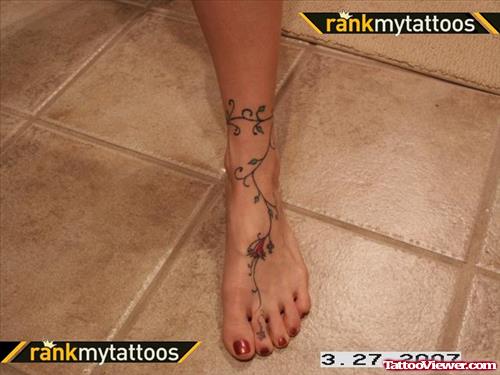 Color Ink Ankle Tattoo For Young Girls