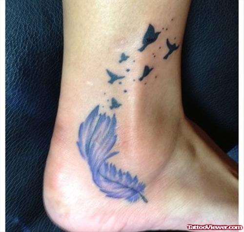Birds Flying From Feather Tattoo On Ankle