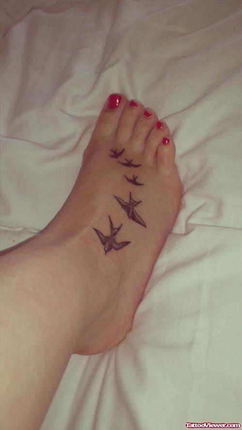 Awful Grey Ink Flying Birds Ankle Tattoo