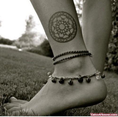 Grey Ink Circle Ankle Tattoo