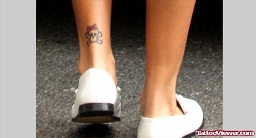 Cute Danger Skull Tattoo On Left Ankle