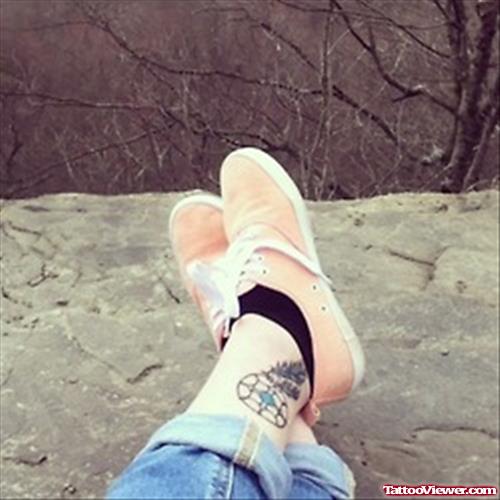 Dreamcatcher Tattoo On Left Ankle