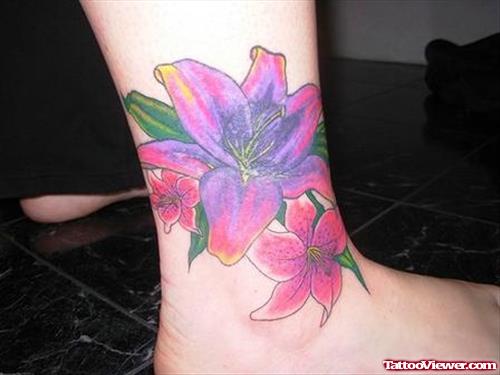 Colored Flowers Ankle Tattoo
