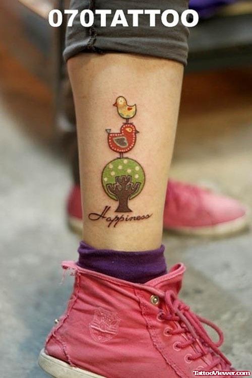 Color Ink Cute Bird Ankle Tattoo