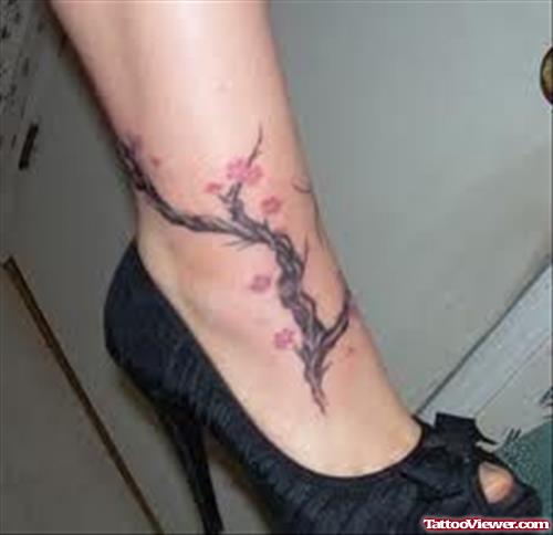 amazing Flowers Tree Ankle Tattoo