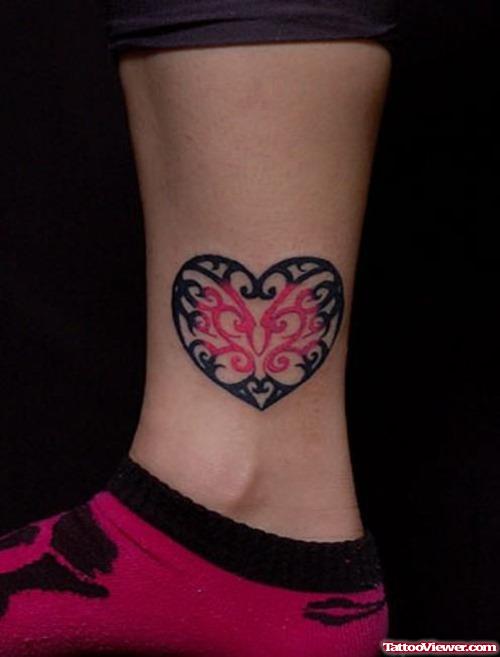 Black And Red Heart Ankle Tattoos