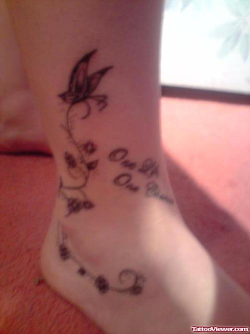 Awesome Grey Ink Bird Ankle Tattoo