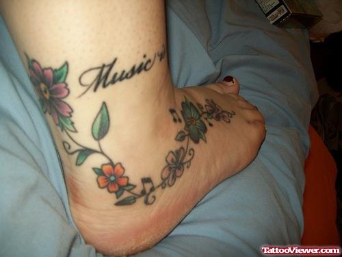 Amazing Colored Flowers Ankle Tattoo For Girls