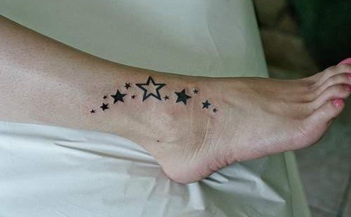 Black Stars Tattoos On Right Ankle