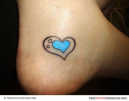 Blue and Large Heart Ankle Tattoo