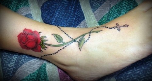 Red Rose Ankle Tattoo