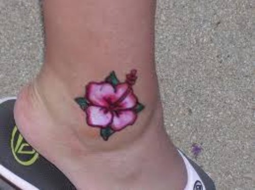 Awesome Pink Flower Ankle Tattoo