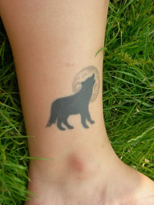 Howling wolf And Moon Ankle Tattoo