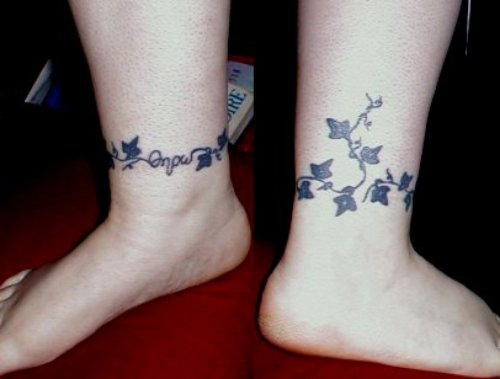 Grey Ink Leaves Ankle Band Tattoo