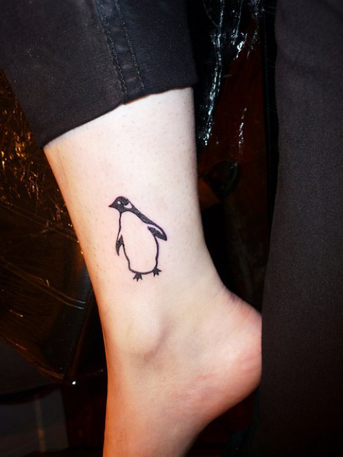 Ouline Penguine Ankle Tattoo