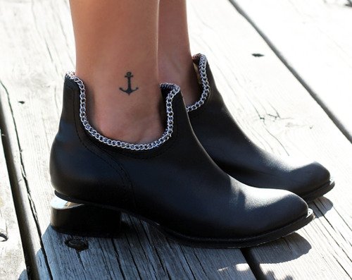 Small Black Anchor Ankle Tattoo