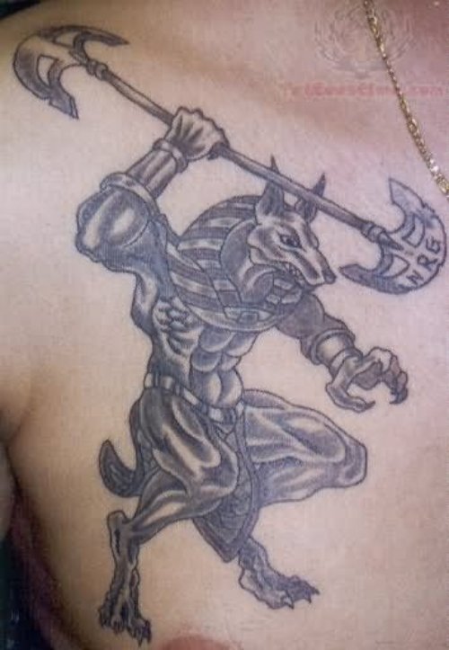 Anubis Tattoo On Men Chest