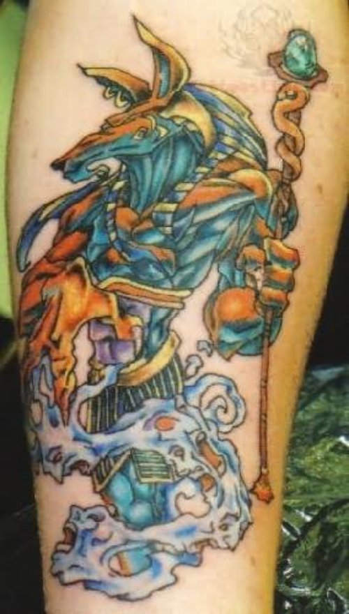 Egyptian God Anubis Colored Tattoo