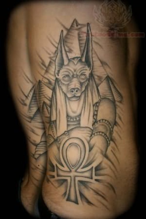 Egyptian God Anubis With Ankh Tattoo