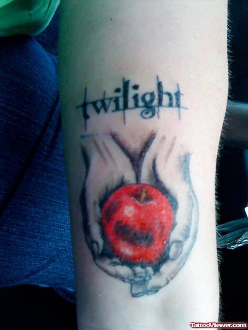 Twilight Apple Tattoo On Bicep