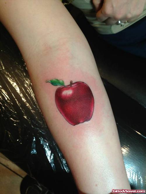 Red Ink Apple Tattoo On Sleeve