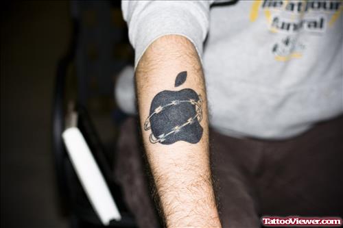 Barbed Wire Black Apple Tattoo On Arm