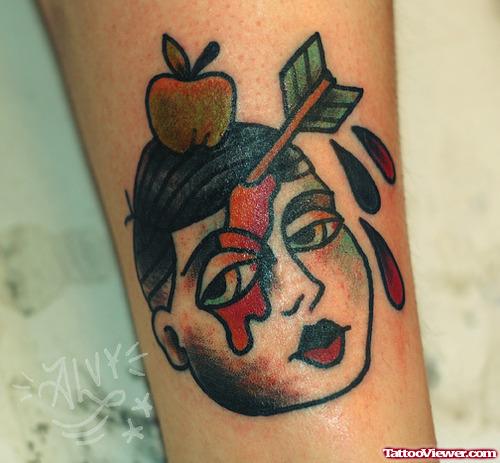 Arrow In Forehead and Apple Tattoo