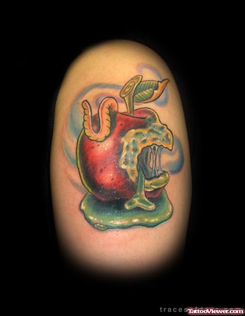 Snake And Melting Apple Tattoo Design