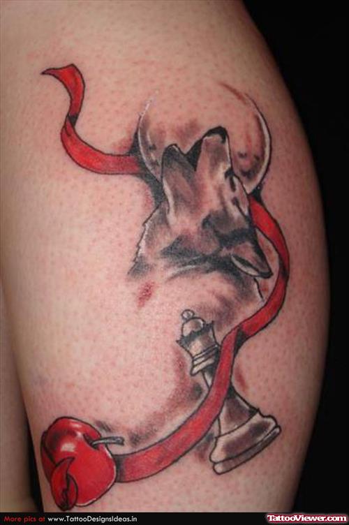 Howling wolf and Red Apple Tattoo