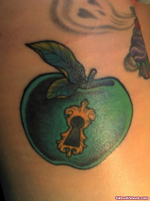 Green Ink Lock Apple Tattoo