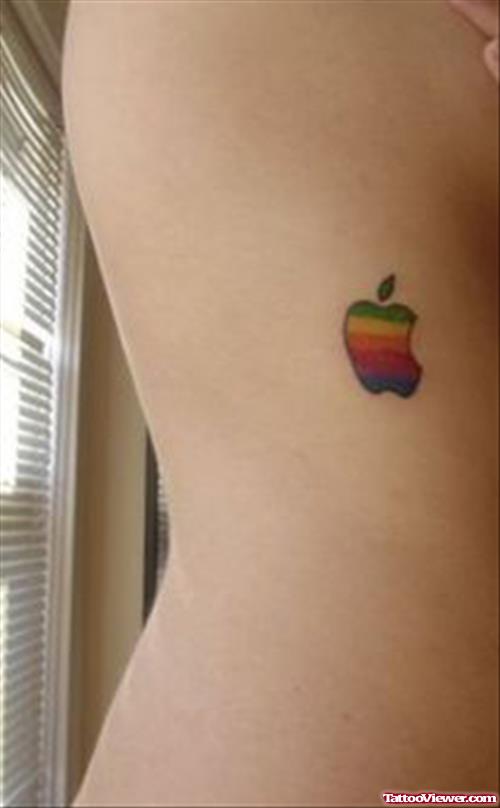 Colorful Apple Tattoo On Side Rib For Girls
